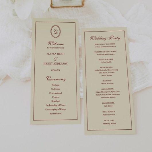 Classic Elegant Ivory Monogram Wedding Ceremony プログラム