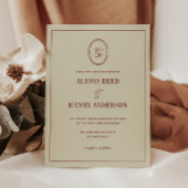 Classic Elegant Ivory & Wine Red Monogram Wedding 招待状