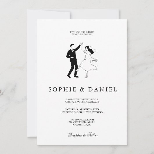 Classic Elegant Minimalist Hand Drawn Line 招待状 (正面)