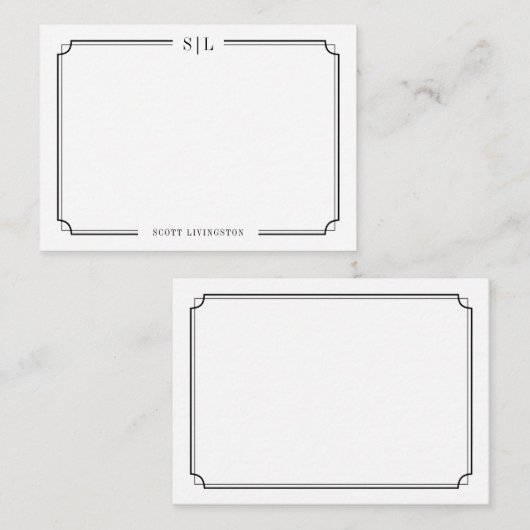 Classic Elegant Monogram Black White Two Border ノートカード (正面/裏面)