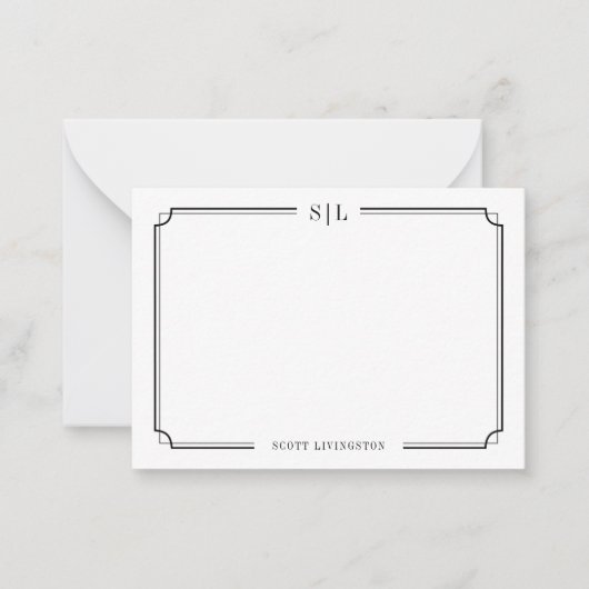 Classic Elegant Monogram Black White Two Border ノートカード (正面)