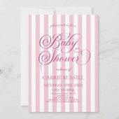 Classic Elegant Pink Stripes Girl Baby Shower 招待状 (正面)