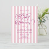 Classic Elegant Pink Stripes Girl Baby Shower 招待状 (スタンド正面)