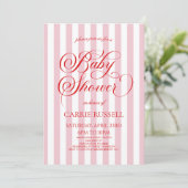 Classic Elegant Red Pink Stripes Girl Baby Shower 招待状 (スタンド正面)