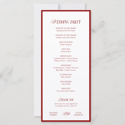 Classic Elegant Red Wedding Programs (裏面)
