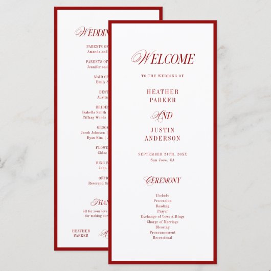 Classic Elegant Red Wedding Programs (正面/裏面)