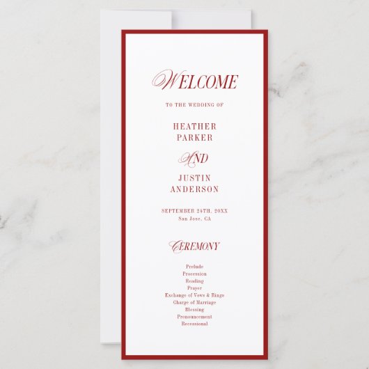 Classic Elegant Red Wedding Programs (正面)