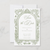 Classic Elegant Sage Arch Frame Photo Wedding セーブザデート (正面)