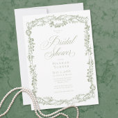 Classic Elegant Sage Floral Frame Bridal Shower 招待状