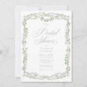 Classic Elegant Sage Floral Frame Bridal Shower 招待状 (正面)