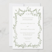 Classic Elegant Sage Green Delicate Floral Wedding 招待状 (正面)