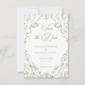 Classic Elegant Sage Green Floral Frame Wedding セーブザデート (正面)