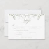Classic Elegant Sage Green Floral Frame Wedding 出欠カード (正面)