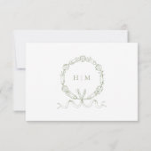 Classic Elegant Sage Green Floral Frame Wedding 出欠カード (裏面)