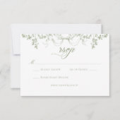 Classic Elegant Sage Green Floral Frame Wedding 出欠カード (正面)