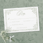 Classic Elegant Sage Green Floral Frame Wedding 出欠カード