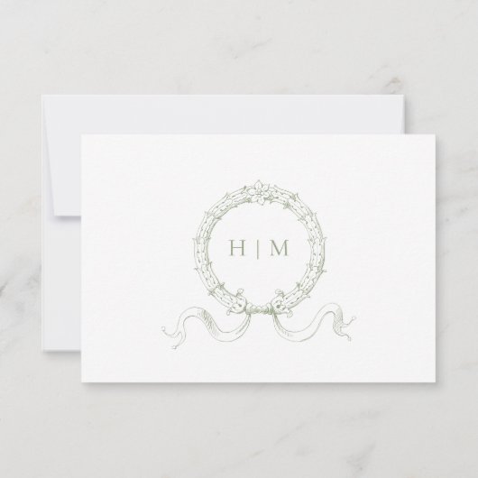 Classic Elegant Sage Green Floral Frame Wedding 出欠カード (裏面)