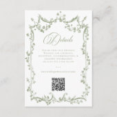 Classic Elegant Sage Green Floral Frame Wedding QR エンクロージャーカード (正面)