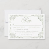 Classic Elegant Sage Green Floral Frame Wedding QR 出欠カード (正面)