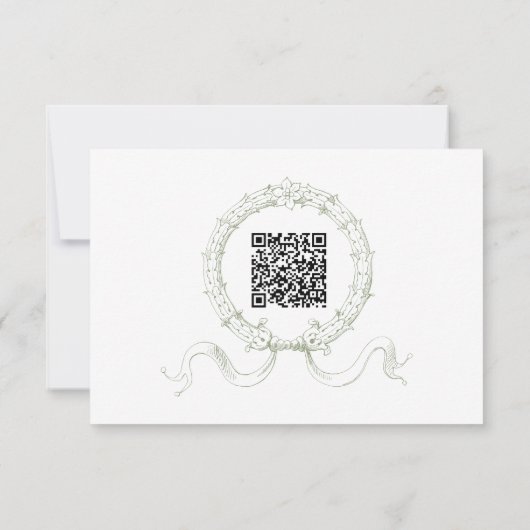 Classic Elegant Sage Green Floral Frame Wedding QR 出欠カード (裏面)
