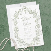 Classic Elegant Sage Oval Ribbon Bridal Shower 招待状