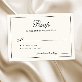 Classic elegant script black and ivory wedding 出欠カード