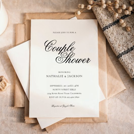 Classic Elegant Script Couple Shower Invitation 招待状