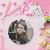 Classic Elegant Script Graduation Party Full Photo ペーパープレート (パーティー)