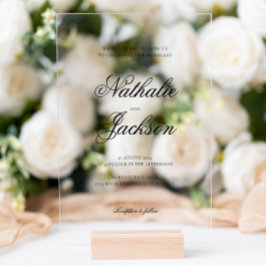 Classic Elegant Script Photo Wedding アクリル招待状