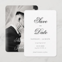 Classic Elegant Script Photo Wedding Save the Date セーブザデート