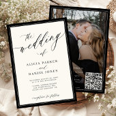 Classic elegant script QR code photo wedding 招待状