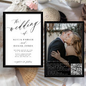 Classic elegant script QR code photo wedding 招待状
