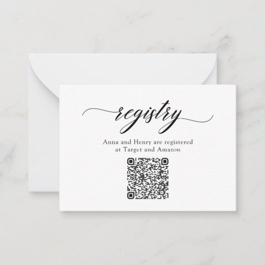 Classic Elegant Script QR Code Shower Registry ノートカード (正面)