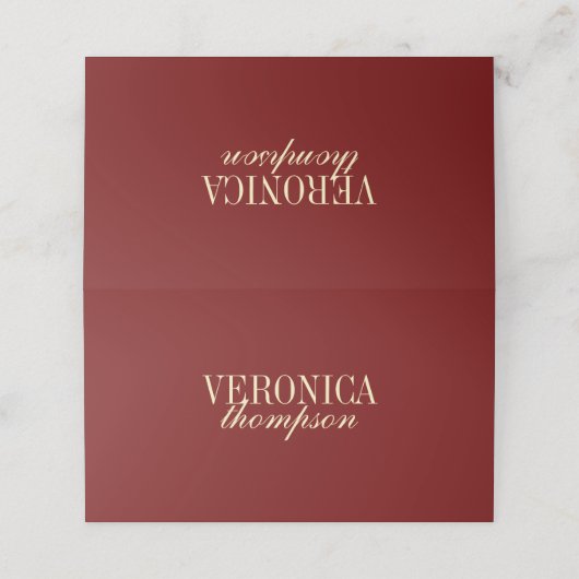 Classic Elegant Script Wine Red Wedding プレイスカード (外部開封)