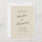 Classic Elegant Taupe Script Couple Names Wedding 招待状 (正面)