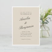 Classic Elegant Taupe Script Couple Names Wedding 招待状 (スタンド正面)