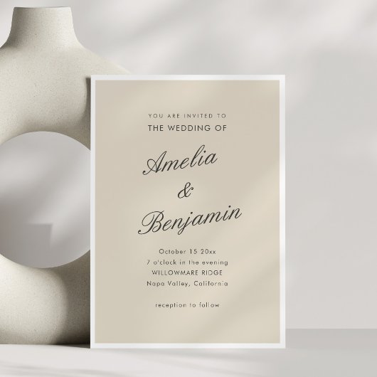 Classic Elegant Taupe Script Couple Names Wedding 招待状