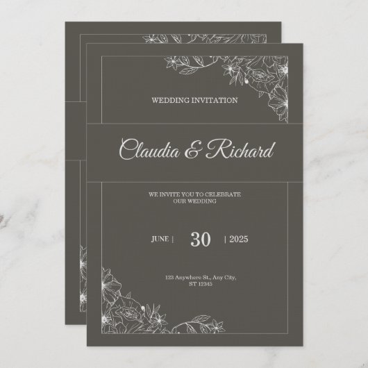 Classic Elegant Wedding Invitation | Modern 招待状 (正面/裏面)