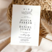 Classic elegant white black monogram wedding 招待状