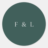 Classic Emerald Green Monogram Simple Wedding ラウンドシール (正面)