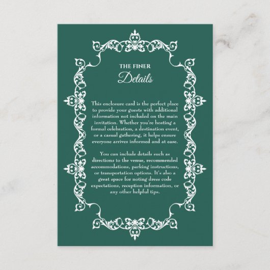 Classic Emerald Green Ornately Framed Wedding エンクロージャーカード (正面)