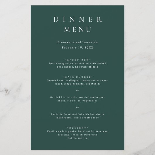 Classic Emerald Green Simple Wedding Menu (正面)