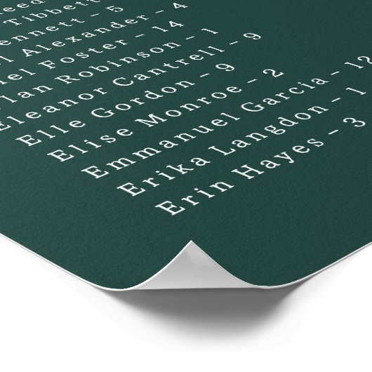 Classic Emerald Green Simple Wedding Seating Chart ポスター (角)