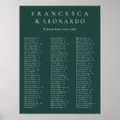 Classic Emerald Green Simple Wedding Seating Chart ポスター (正面)