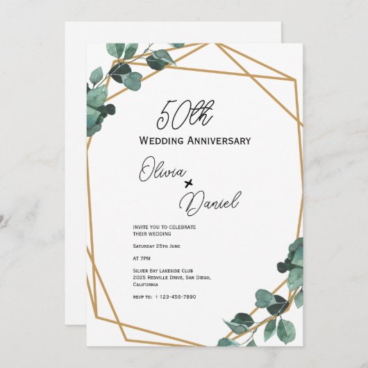 Classic Emerald Greenery Wedding Anniversary  招待状 (正面/裏面)