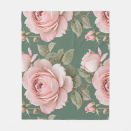 Classic English Roses In Blush Pink  フリースブランケット