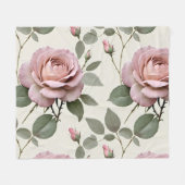 Classic English Roses In Soft Shades Of Pink  フリースブランケット (正面(横))