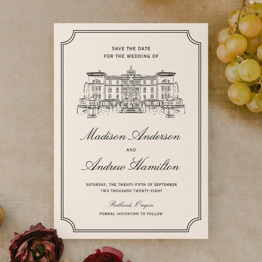 Classic Estate Illustration Wedding セーブザデート