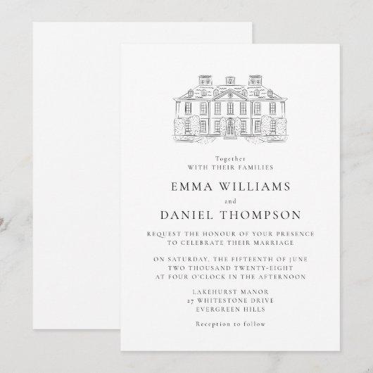 Classic Estate Illustration Wedding Invitation 招待状 (正面/裏面)