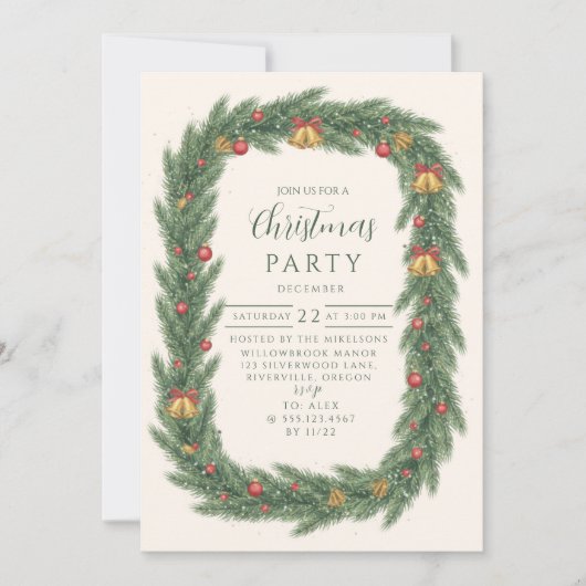 Classic Evergreen Bell Christmas 招待状 (正面)